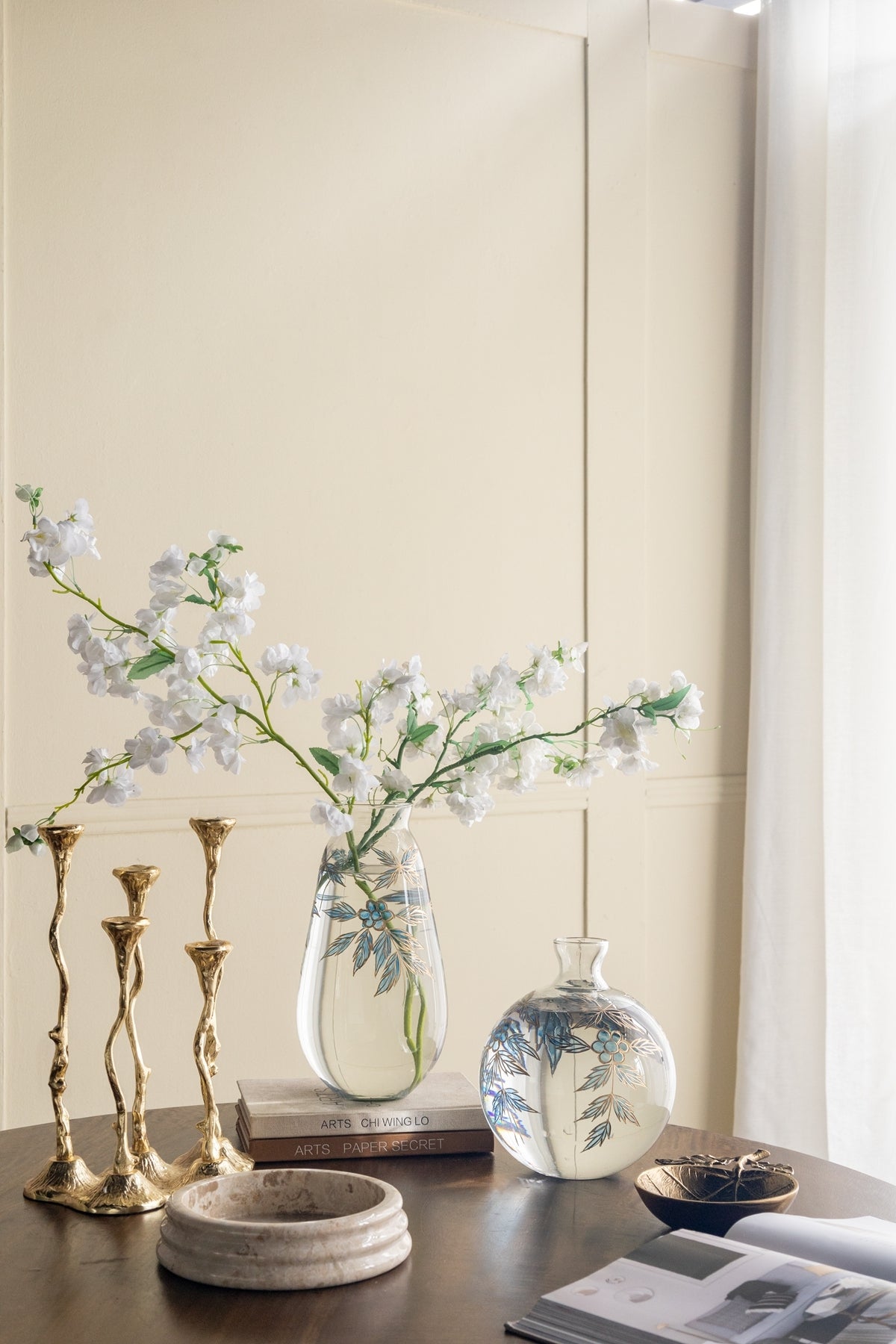 Gold Botanical Cast Aluminum Taper Candle Holder