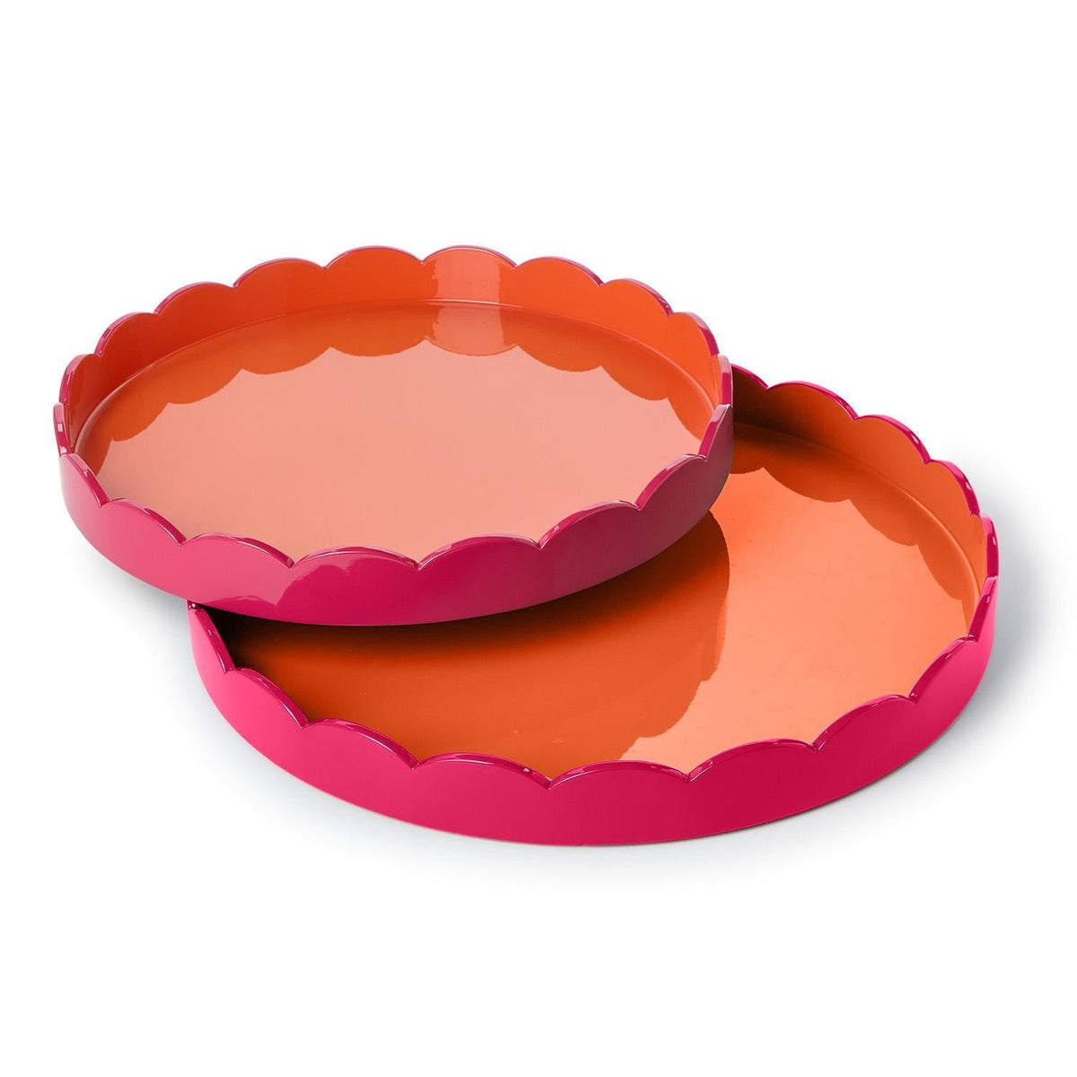 Scalloped Pink and Orange Dual Tone Lacquered Trays, Set of 2