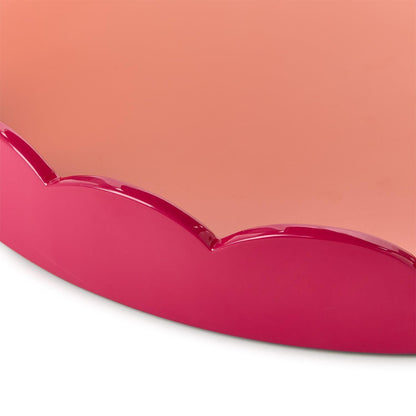 Scalloped Pink and Orange Dual Tone Lacquered Trays, Set of 2