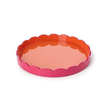Scalloped Pink and Orange Dual Tone Lacquered Trays, Set of 2