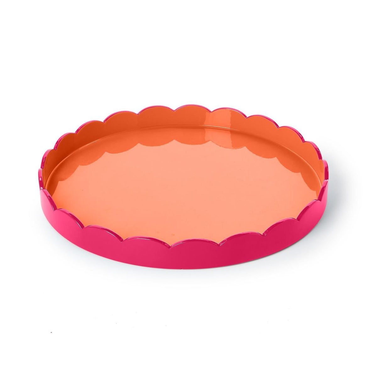 Scalloped Pink and Orange Dual Tone Lacquered Trays, Set of 2