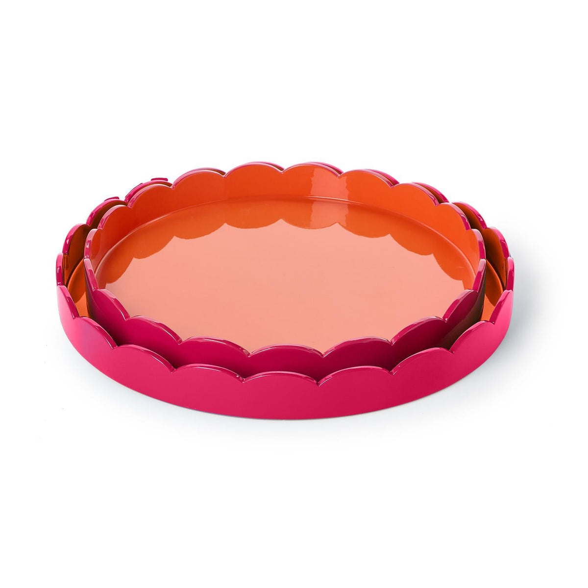 Scalloped Pink and Orange Dual Tone Lacquered Trays, Set of 2