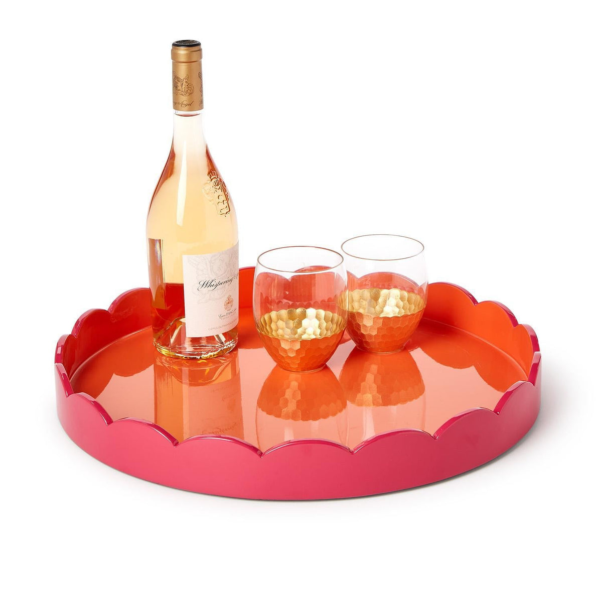 Scalloped Pink and Orange Dual Tone Lacquered Trays, Set of 2