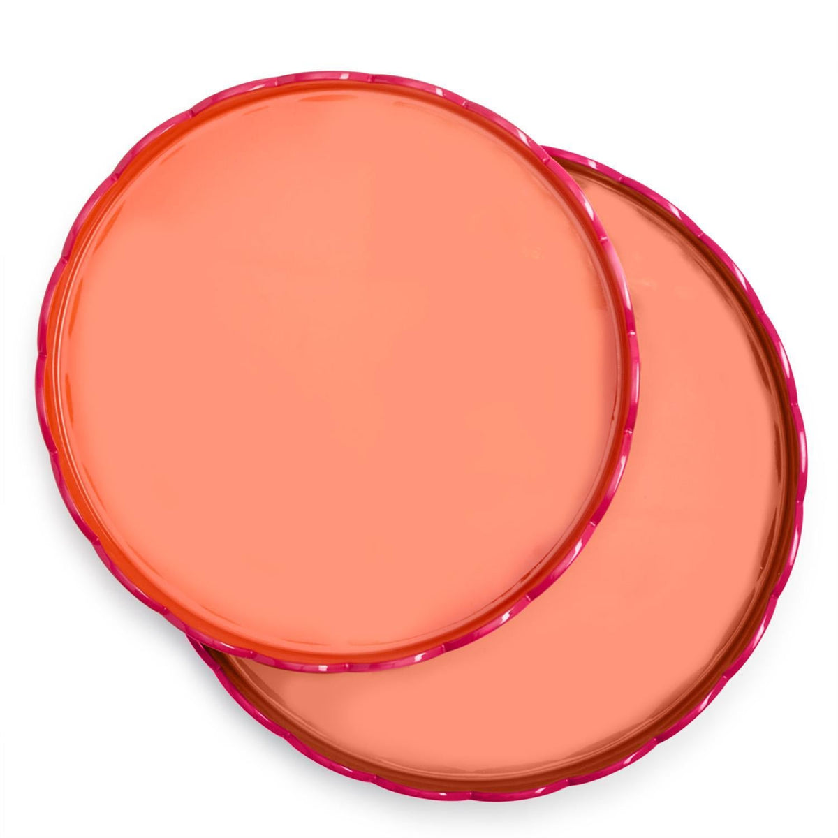Scalloped Pink and Orange Dual Tone Lacquered Trays, Set of 2