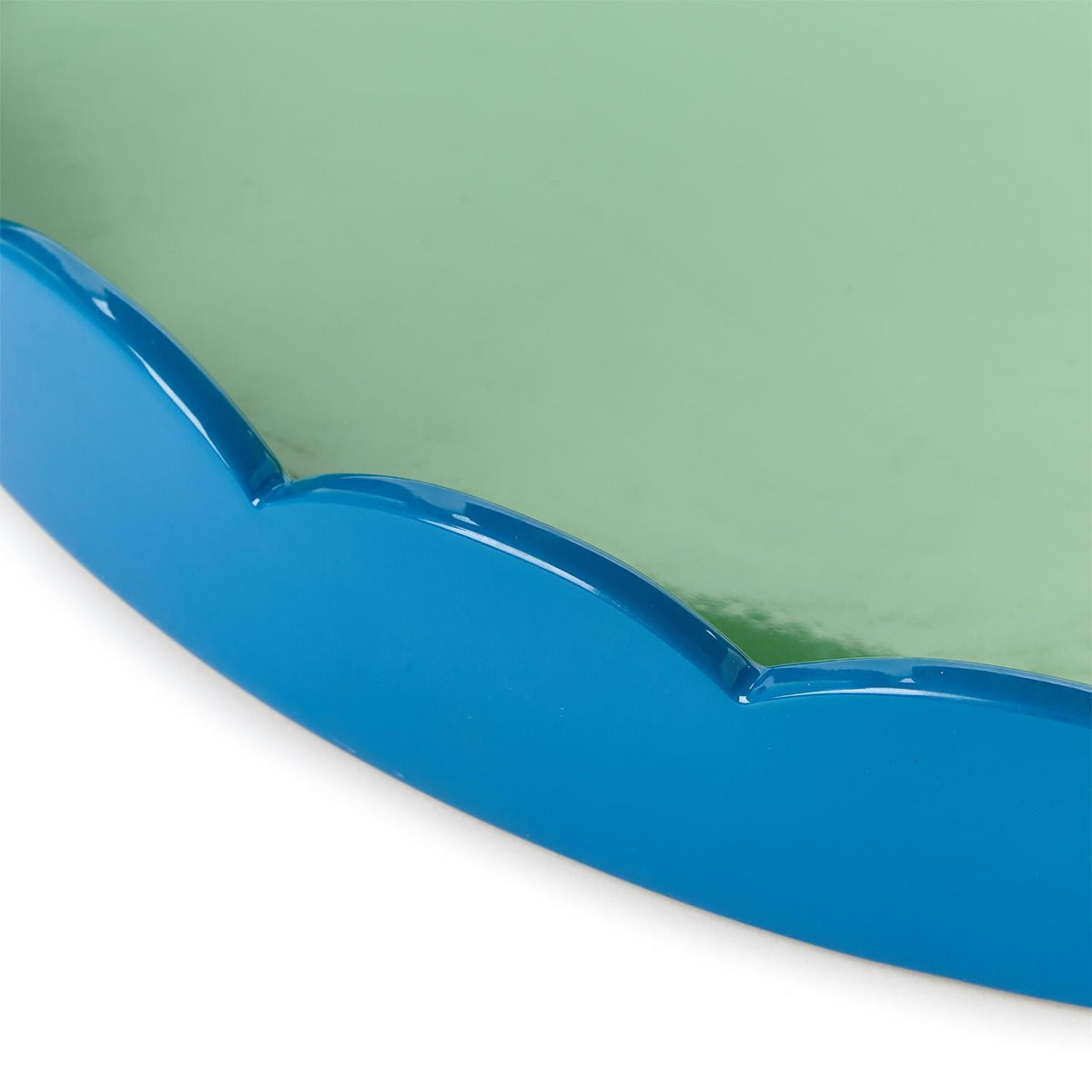 Scalloped Blue and Green Dual Tone Lacquered Trays, Set of 2