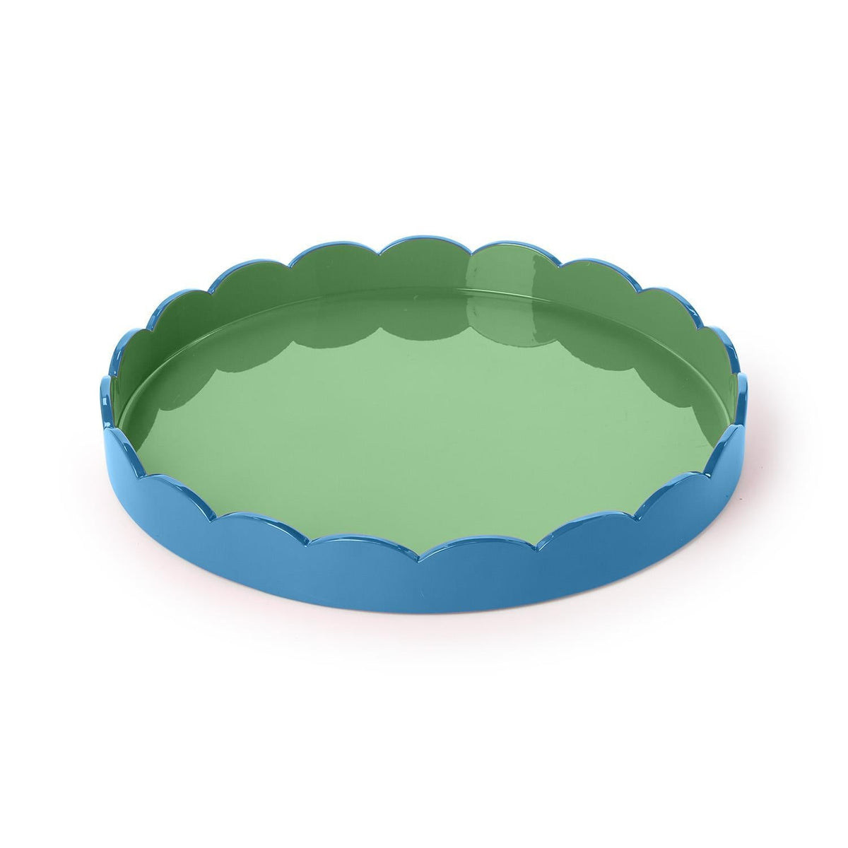Scalloped Blue and Green Dual Tone Lacquered Trays, Set of 2