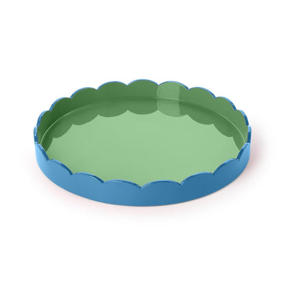 Scalloped Blue and Green Dual Tone Lacquered Trays, Set of 2