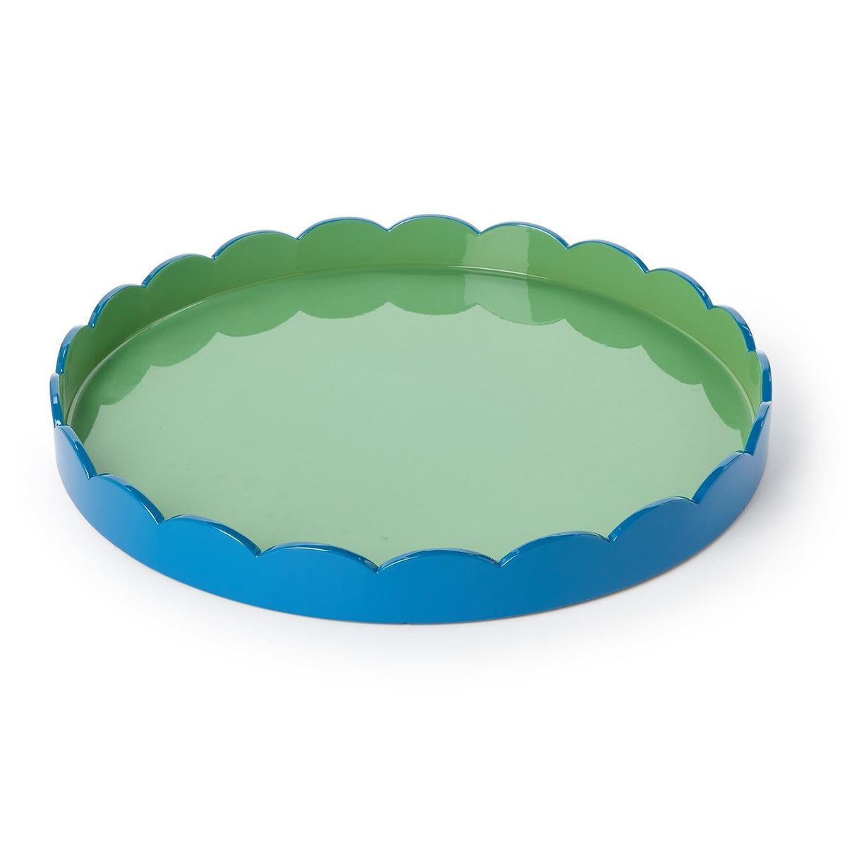 Scalloped Blue and Green Dual Tone Lacquered Trays, Set of 2