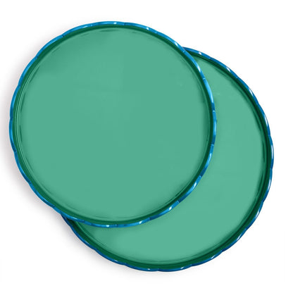 Scalloped Blue and Green Dual Tone Lacquered Trays, Set of 2