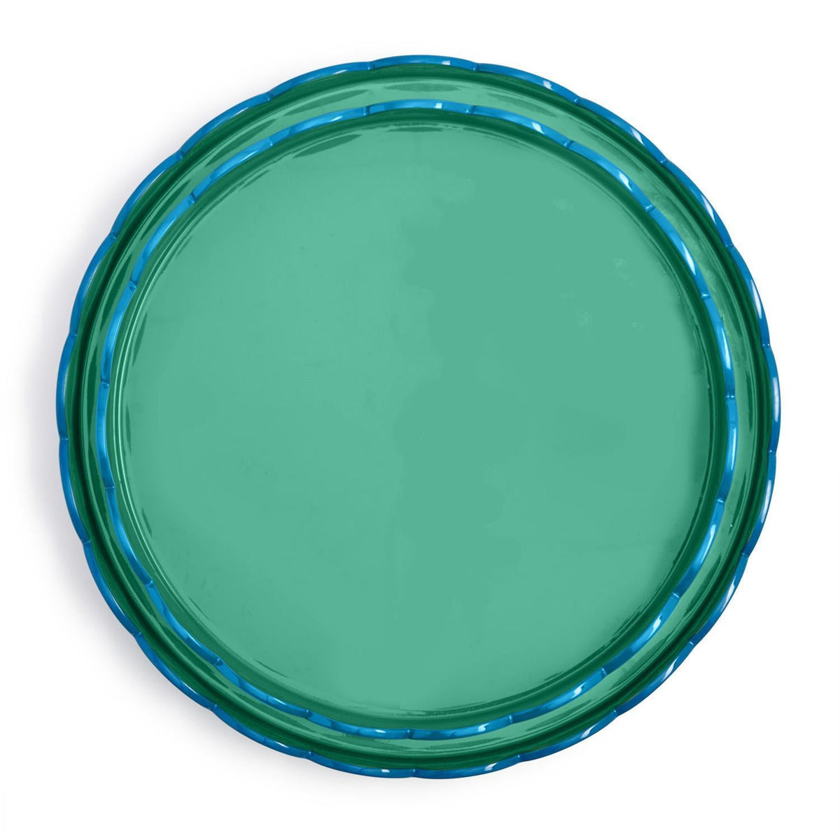 Scalloped Blue and Green Dual Tone Lacquered Trays, Set of 2