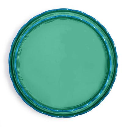 Scalloped Blue and Green Dual Tone Lacquered Trays, Set of 2