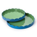 Scalloped Blue and Green Dual Tone Lacquered Trays, Set of 2