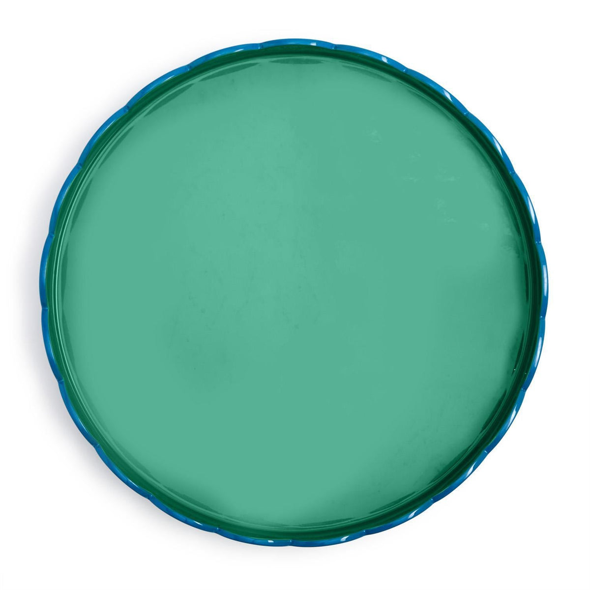 Scalloped Blue and Green Dual Tone Lacquered Trays, Set of 2