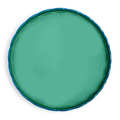 Scalloped Blue and Green Dual Tone Lacquered Trays, Set of 2