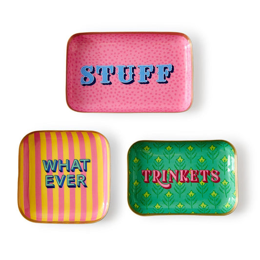Metal Trinket Trays with Sayings, Set of 3