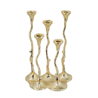 Gold Botanical Cast Aluminum Taper Candle Holder