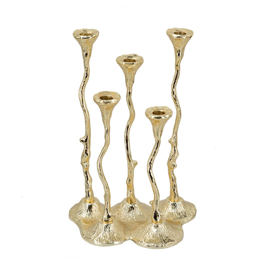 Gold Botanical Cast Aluminum Taper Candle Holder