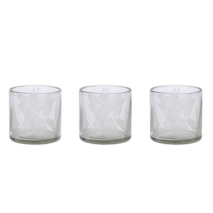 Handcrafted Leafing Etched Glass Candleholders, Set of 3