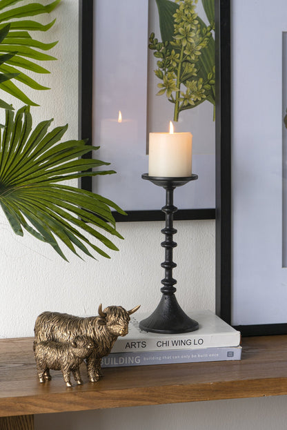 Decorative Black Iron Candle Holder with Spindle Design, Set of 2