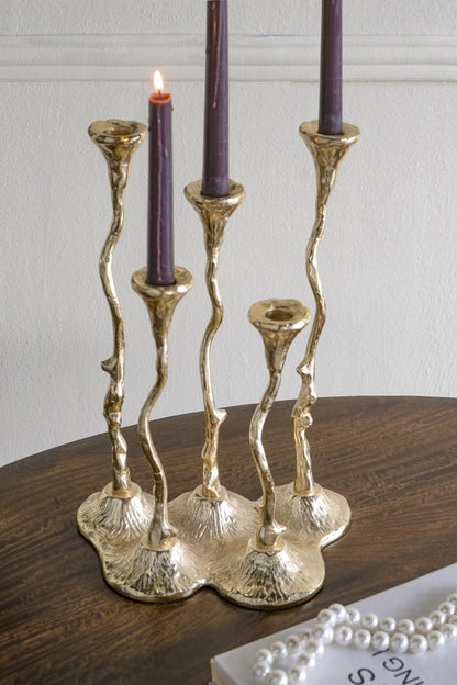 Gold Botanical Cast Aluminum Taper Candle Holder