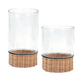 Handcrafted Clear Glass and Natural Rattan Candleholder