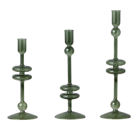 Emerald Green Glass Candlestick Pair