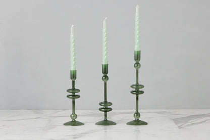 Emerald Green Glass Candlestick Pair