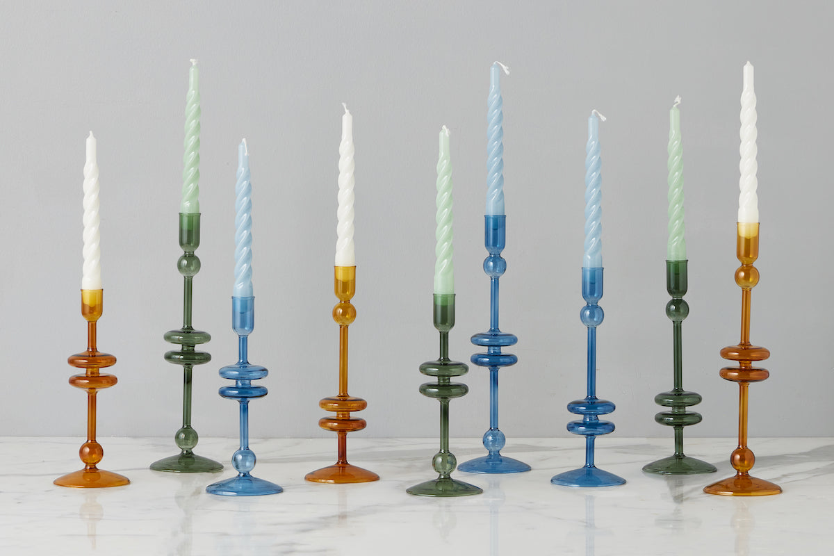 Emerald Green Glass Candlestick Pair
