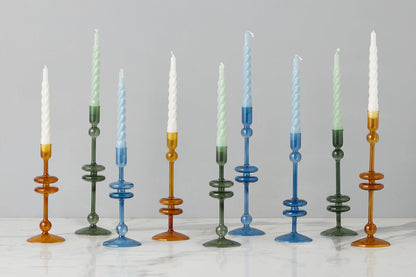 Emerald Green Glass Candlestick Pair