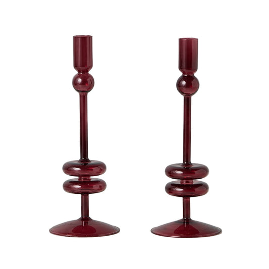 Merlot Glass Candlestick Pair