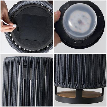 Sawara Modern Minimalist Faux Rattan Integrated Indoor/Outdoor LED Solar Powered Lantern