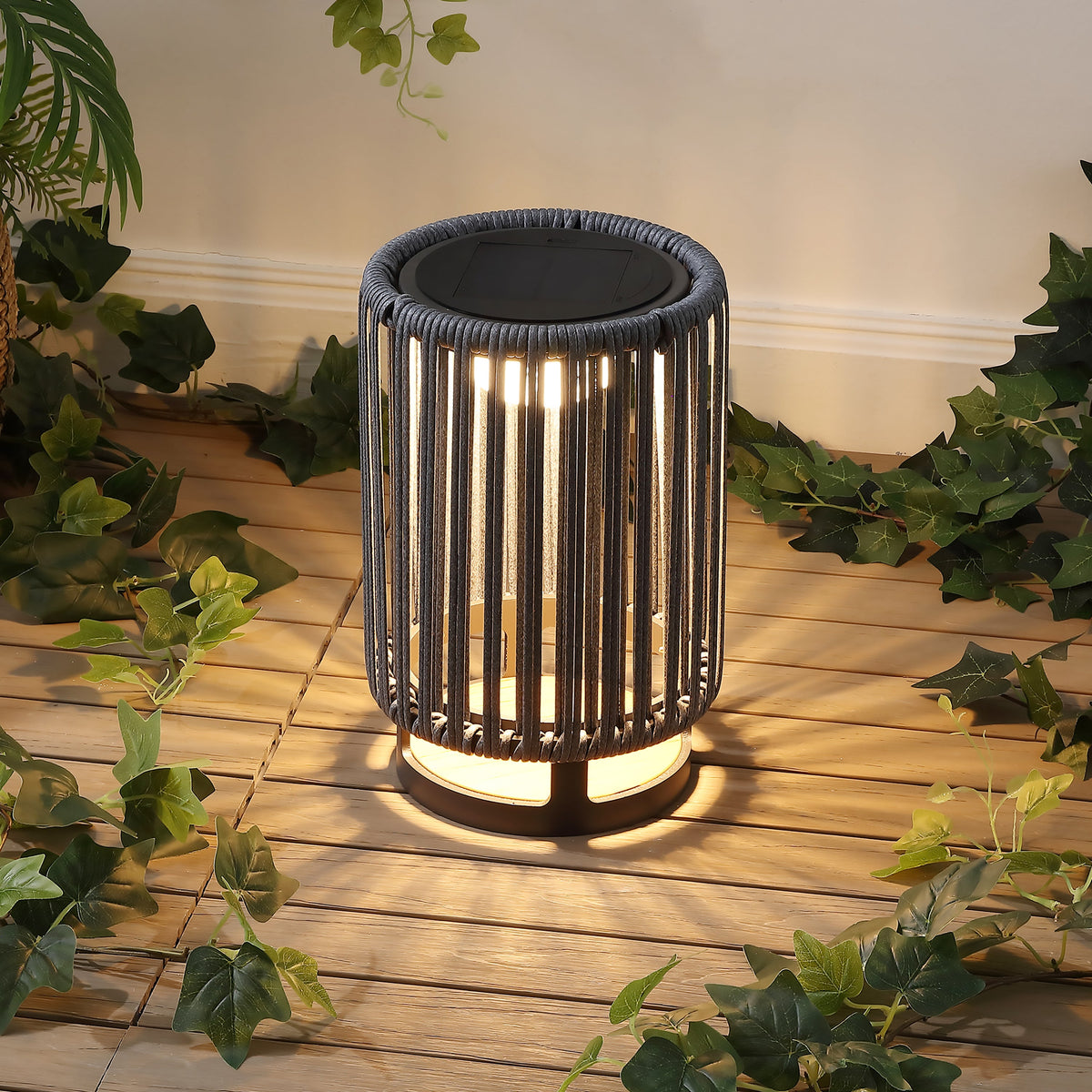 Sawara Modern Minimalist Faux Rattan Integrated Indoor/Outdoor LED Solar Powered Lantern