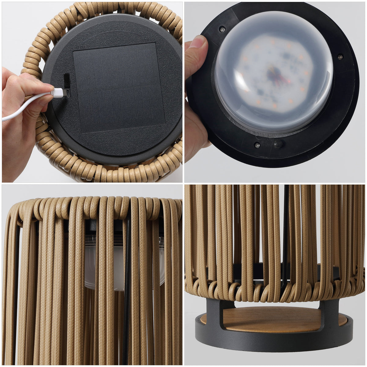 Sawara Modern Minimalist Faux Rattan Integrated Indoor/Outdoor LED Solar Powered Lantern