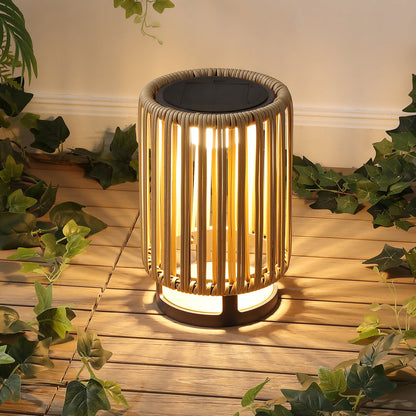 Sawara Modern Minimalist Faux Rattan Integrated Indoor/Outdoor LED Solar Powered Lantern
