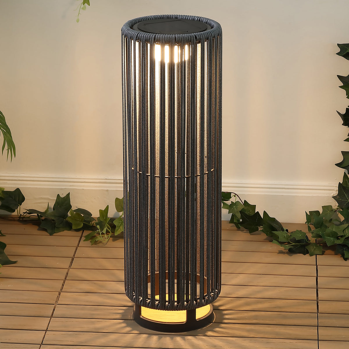 Sawara Modern Minimalist Faux Rattan Integrated Indoor/Outdoor LED Solar Powered Lantern