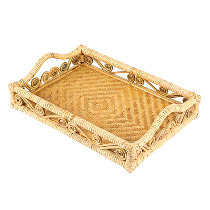 Baron Handcrafted Rattan/Bamboo Rectangular Decorative Tray with Handles