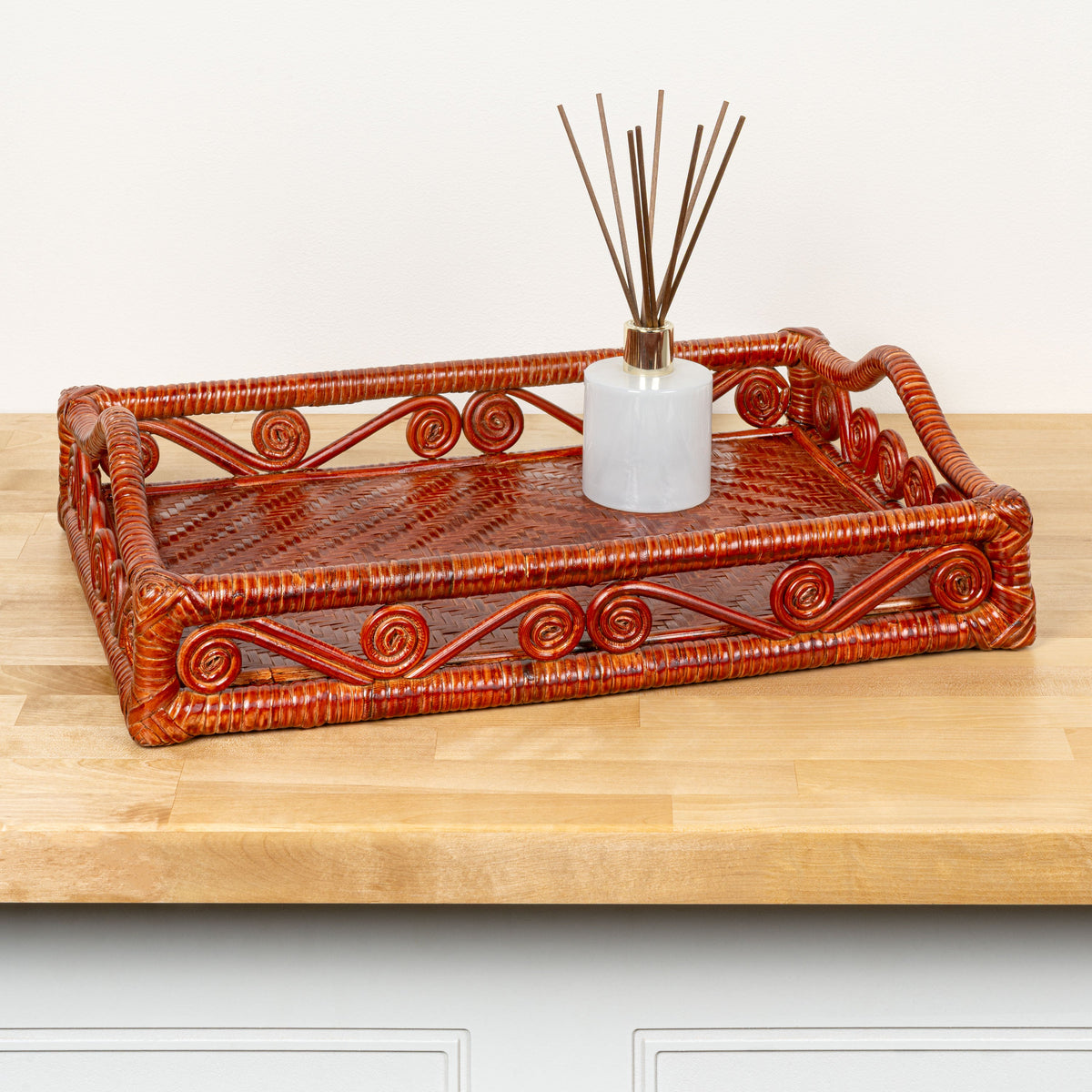 Baron Handcrafted Rattan/Bamboo Rectangular Decorative Tray with Handles