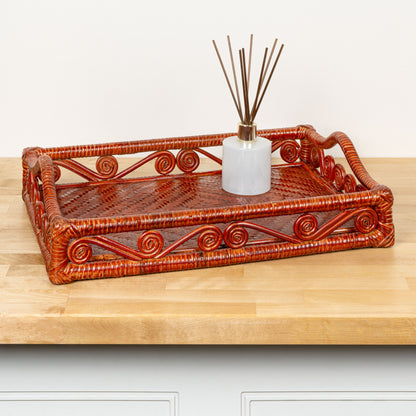 Baron Handcrafted Rattan/Bamboo Rectangular Decorative Tray with Handles