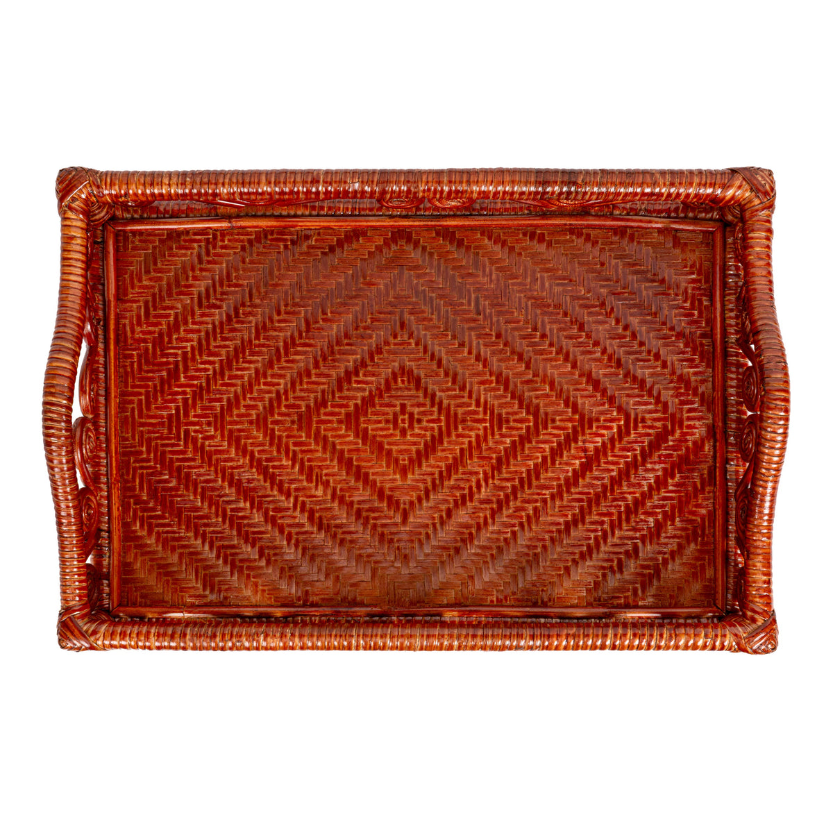 Baron Handcrafted Rattan/Bamboo Rectangular Decorative Tray with Handles