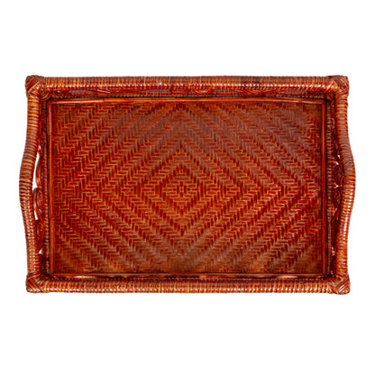 Baron Handcrafted Rattan/Bamboo Rectangular Decorative Tray with Handles