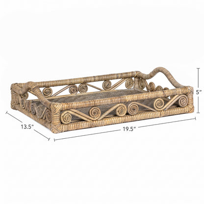 Baron Handcrafted Rattan/Bamboo Rectangular Decorative Tray with Handles