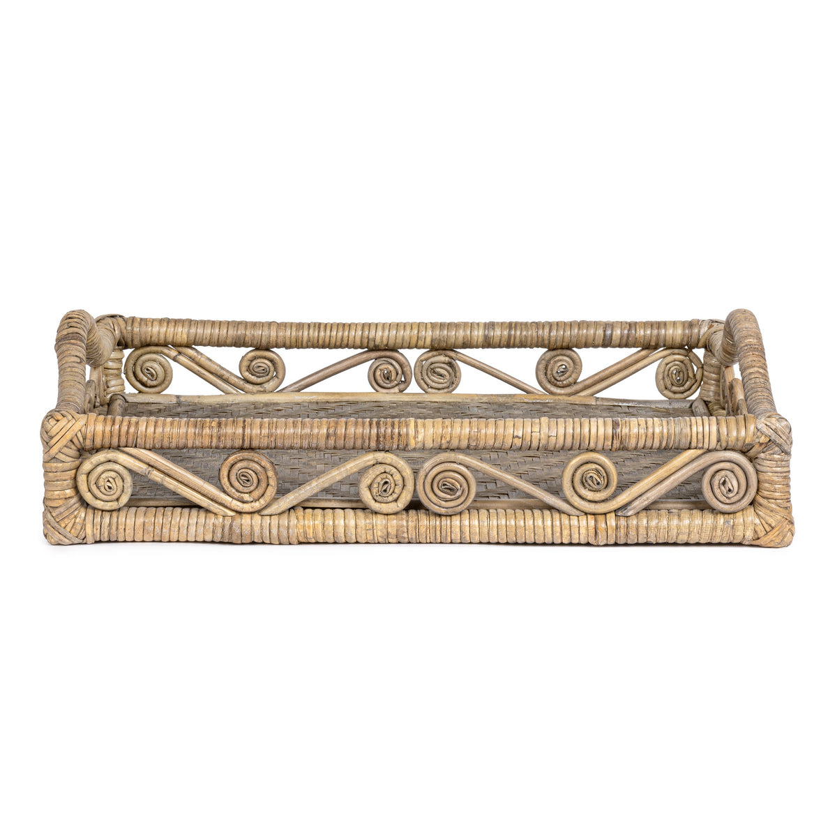 Baron Handcrafted Rattan/Bamboo Rectangular Decorative Tray with Handles