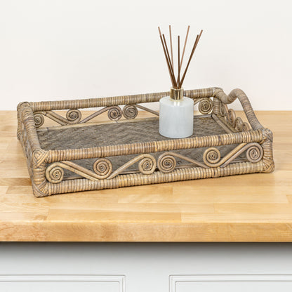 Baron Handcrafted Rattan/Bamboo Rectangular Decorative Tray with Handles
