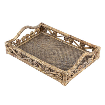 Baron Handcrafted Rattan/Bamboo Rectangular Decorative Tray with Handles