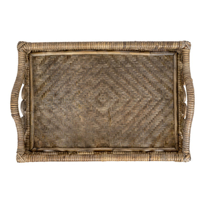 Baron Handcrafted Rattan/Bamboo Rectangular Decorative Tray with Handles