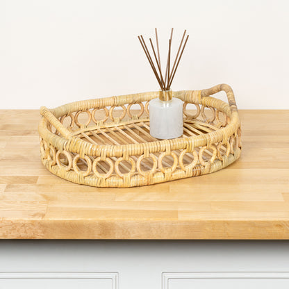 Cassini Handcrafted Rattan Oval Decorative Tray with Handles