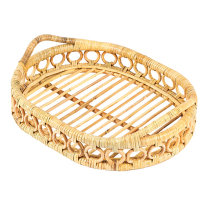 Cassini Handcrafted Rattan Oval Decorative Tray with Handles