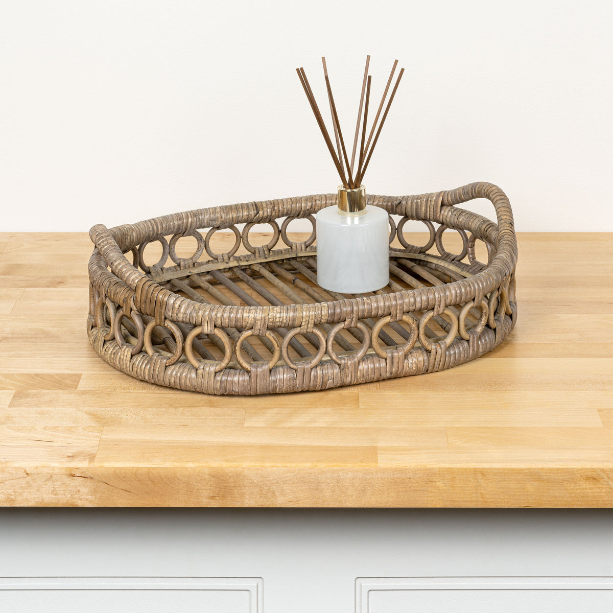 Cassini Handcrafted Rattan Oval Decorative Tray with Handles