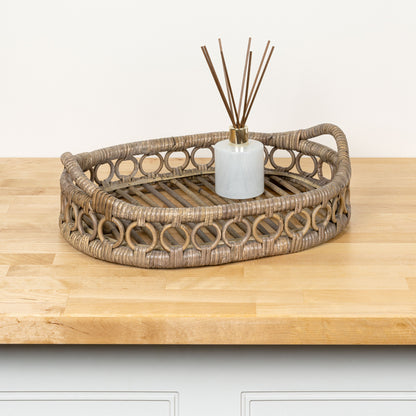 Cassini Handcrafted Rattan Oval Decorative Tray with Handles