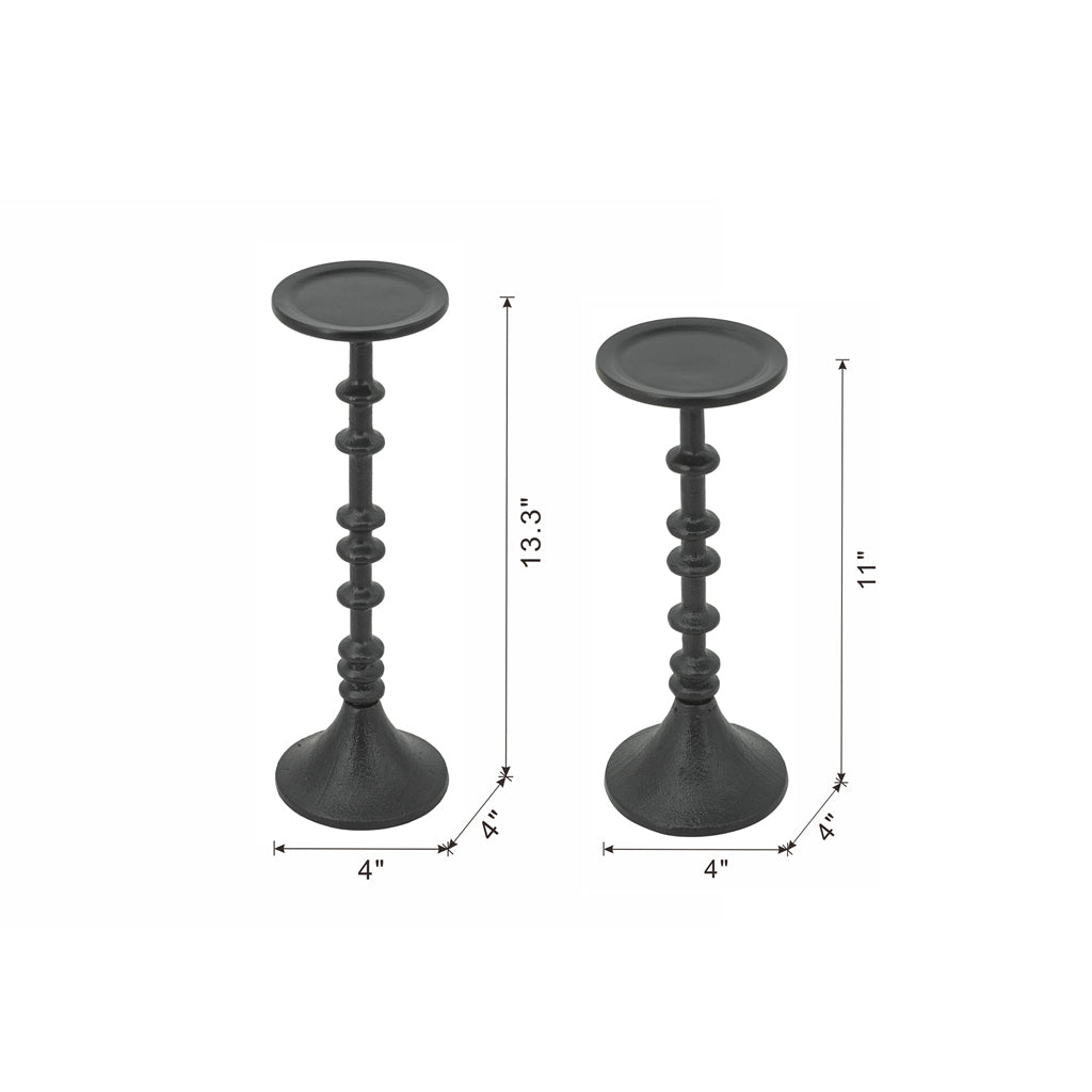 Decorative Black Iron Candle Holder with Spindle Design, Set of 2